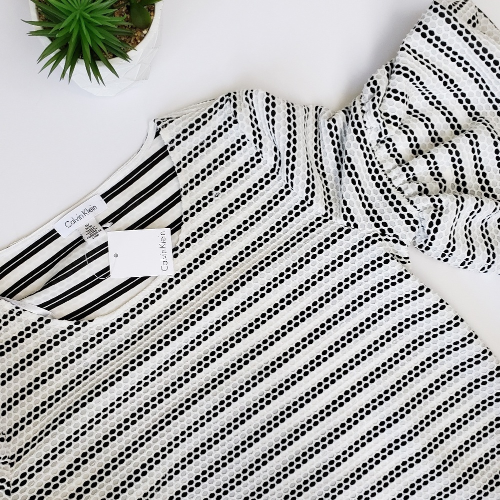Calvin Klein Puffed Sleeve Striped Blouse